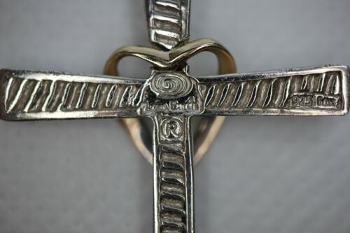 Sterling Silver 925 & 10k Yellow Gold Bolivia Love Earth Cross Crucifix Pendant