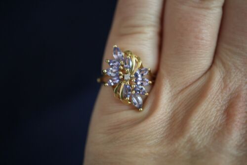 14k Yellow Gold 1.29 cttw Tanzanite Marquise Spray Cluster Ring - Size 6