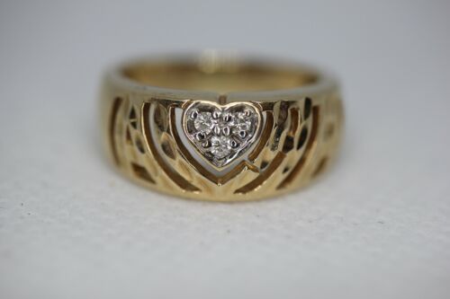 14K Yellow Gold Diamond Chip Heart Open Band Ring - Sz 5.25