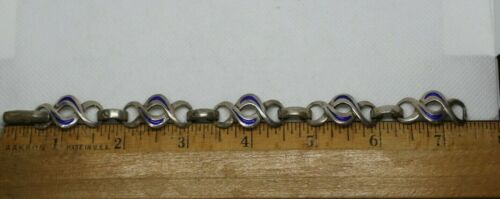 Italy 925 Sterling Silver Blue Enamel Openwork Swirl Infinity Link Bracelet 7.5"