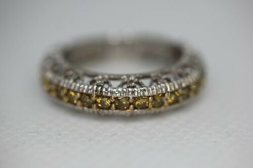 14k White Gold ~.4 cttw Yellow & White Diamond Domed Ring Band - Size ~8