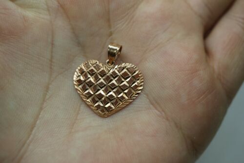 14k Rose Gold Diamond Cut Heart Pendant