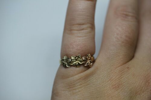 14k Tricolor Gold Plumeria Flower Ring - Sz 6.75