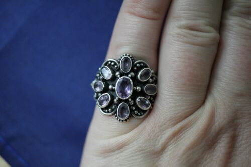 Vintage Sterling Silver Purple Stone Large Face Ring - ATI 925 Indonesia - Sz 6