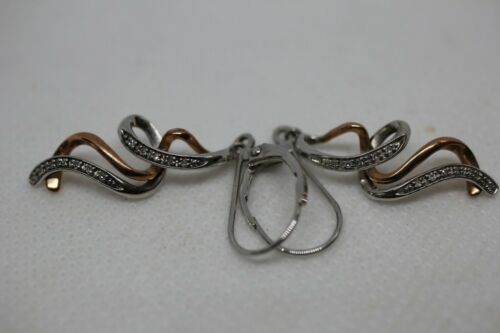 Sterling Silver & 10K Rose Gold 1/15 cttw Diamond Drop Dangle Earrings
