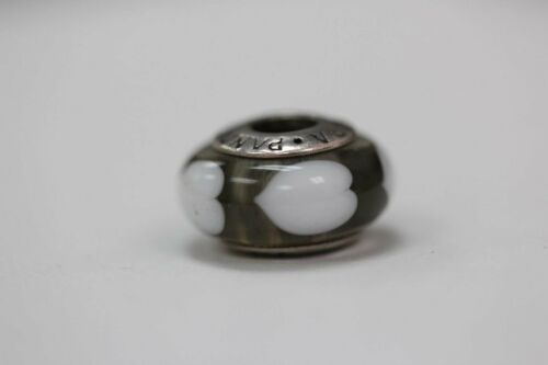 Pandora Gray Ice Love White Hearts Murano Charm Bead #790666