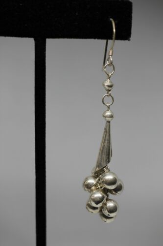 Sterling Silver 925 Modernist Cone & Ball Dangle Cha Cha Earrings - 2 7/8 inch