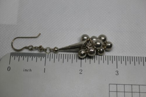 Sterling Silver 925 Modernist Cone & Ball Dangle Cha Cha Earrings - 2 7/8 inch