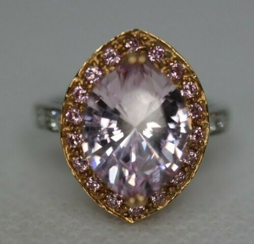 14k Yellow & White Gold MEDA Lab Created Marquise Sapphire Pave Halo Size 4.75