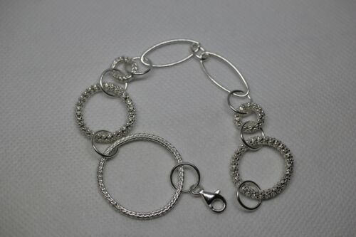 Sterling Silver 925 Bracelet Circle Oval Smooth & Textured Links - 7 inch