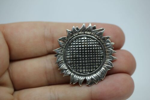 Vintage Sterling Silver Sun Flower Brooch / Pin signed H & H deMatteo GLV