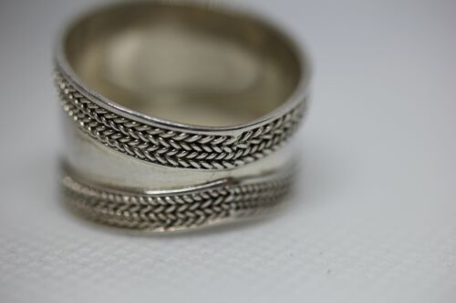 Sterling Silver 925 Boho Bohemian Braided Rope Swirl Wide Band Ring - Sz 12