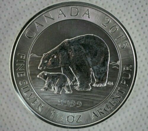 2015 Canada 1.5 oz Silver Polar Bear & Cub .9999 Fine $8 Coin - Spots/Scratches