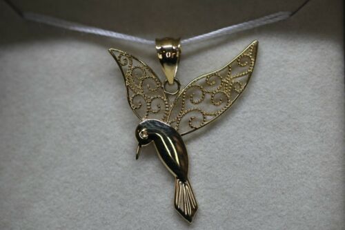 14k Yellow Gold Filigree Hummingbird Pendant - Honolulu Jewelry Company