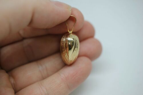 14k Yellow Gold Hollow Ribbed Smooth Textured Puffy Heart Pendant 1.25 x .75 in