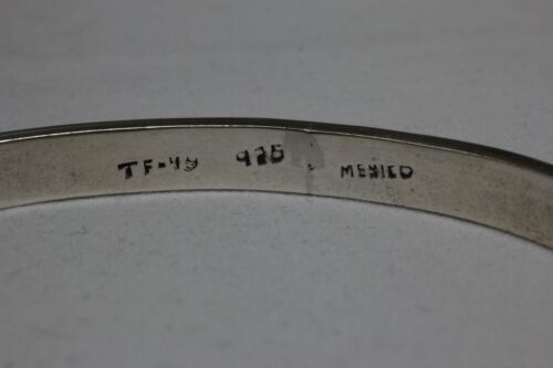 Sterling Silver 925 Mexico TF-49 Malachite Hinged Bangle Bracelet - 7 inch
