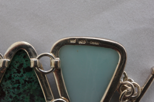 Whitney Kelly WK Sterling Silver 925 Aventurine & Tree Agate Bracelet - ~8 inch
