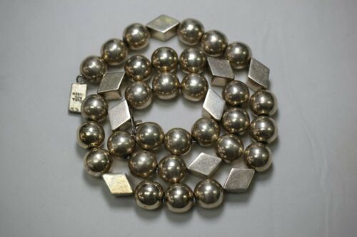 Vintage Mexico Sterling Silver 925 TA-66 Ball & Diamond Shaped Bead Necklace