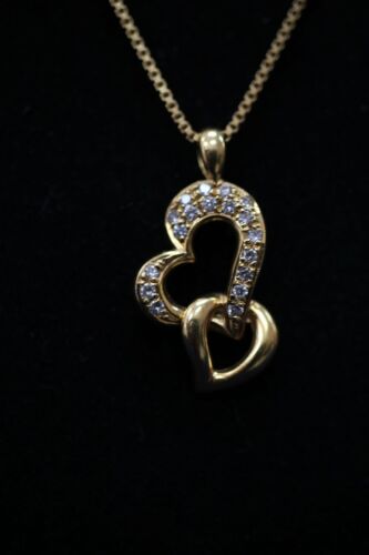 18k Yellow Gold ~.26 cttw Diamond Double Heart Pendant Necklace - 16 inch