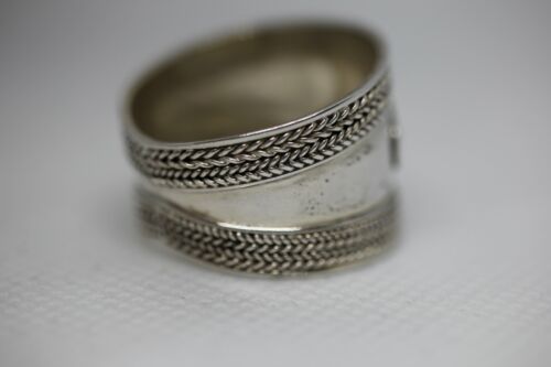 Sterling Silver 925 Boho Bohemian Braided Rope Swirl Wide Band Ring - Sz 12