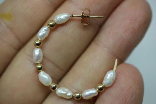 14k Yellow Gold Freshwater Pearl Hoop Earrings