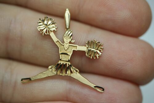 14k Yellow Gold Jumping Cheerleader with Pom-Poms Pendant