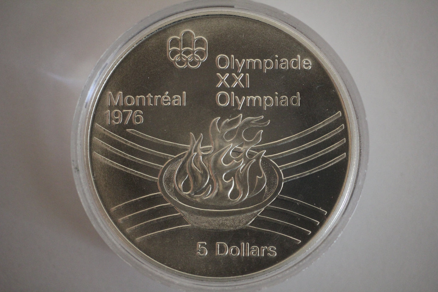 1976 Canada $5 Olympiad Olympic Flame Montreal 925 Silver Coin - In Capsule