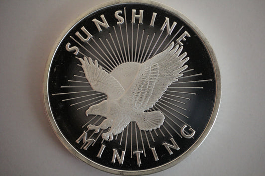 1 oz .999 Fine Silver Round - Sunshine Minting Eagle SI Mint Mark - Spots