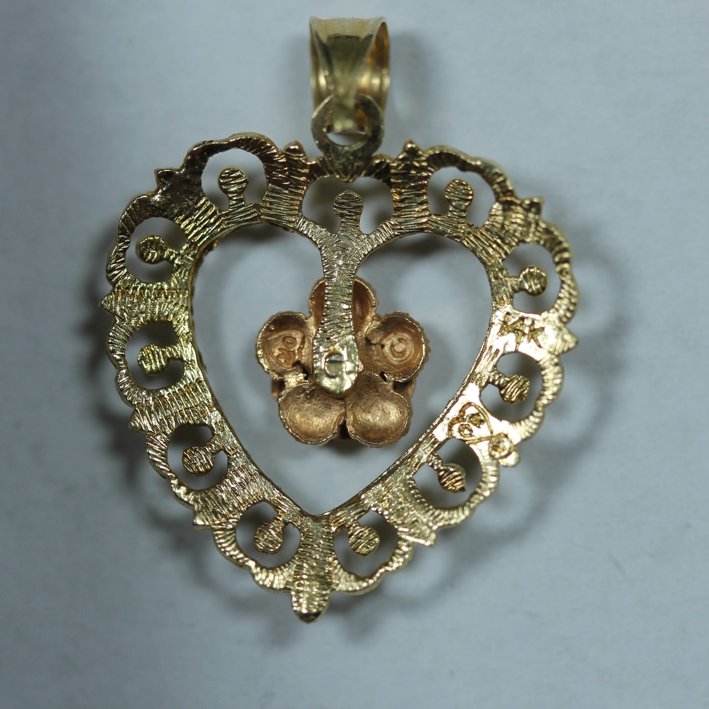 14k Yellow & Rose Gold Heart and Rose Flower Charm Pendant