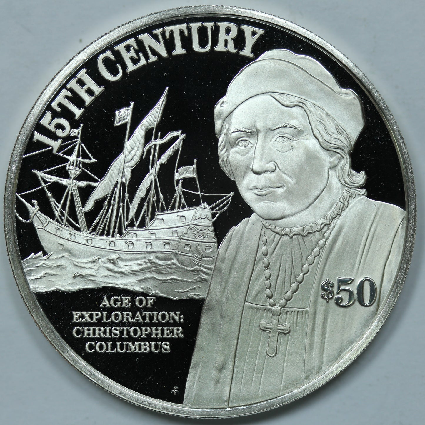1997 Cook Islands $50 Sterling Silver Proof Christopher Columbus w/ Capsule