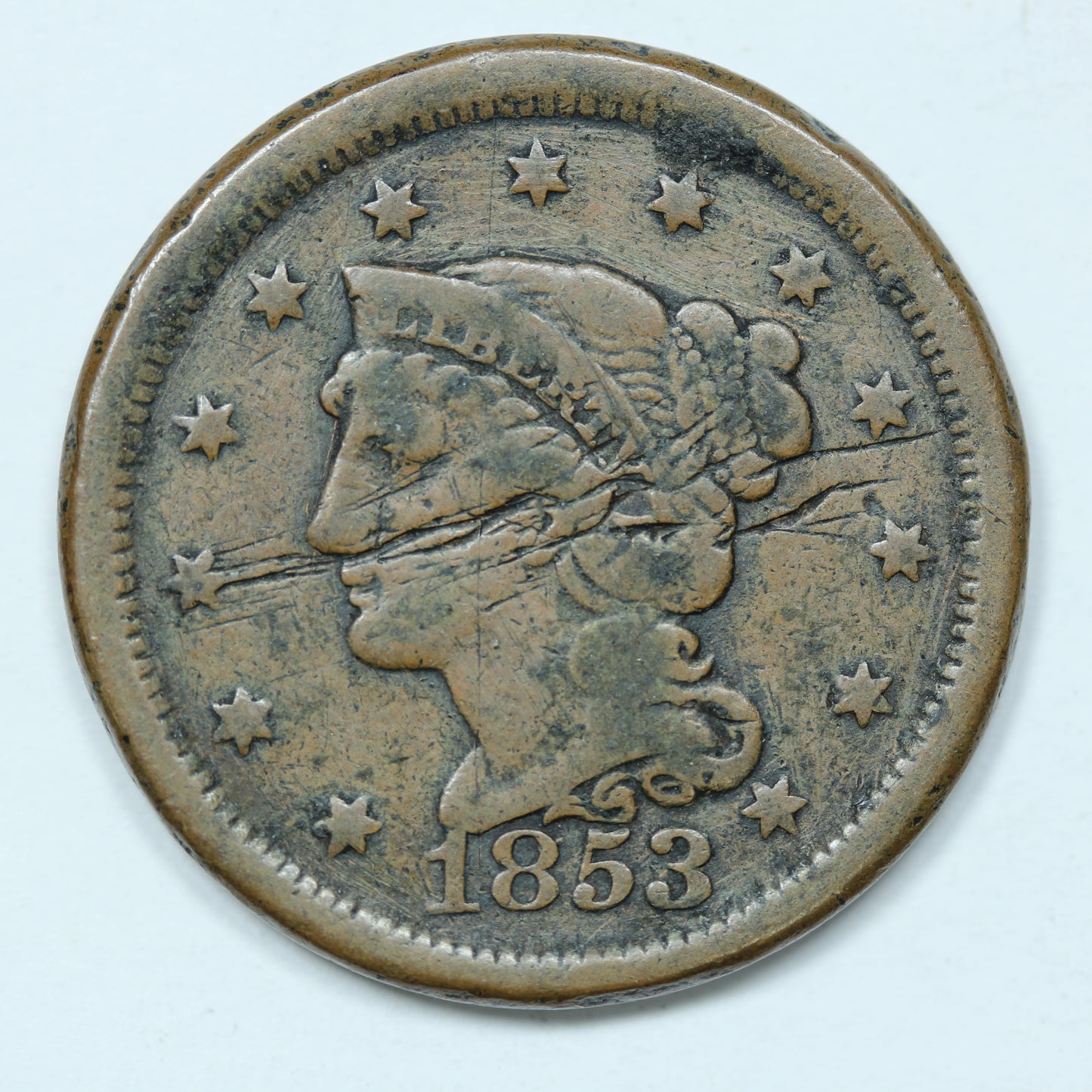 1853 Large Cent Penny 1C Braided Hair Cent