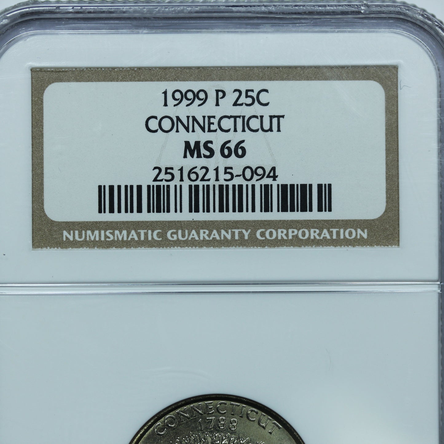 1999 P 25c Connecticut Quarter - NGC MS 66