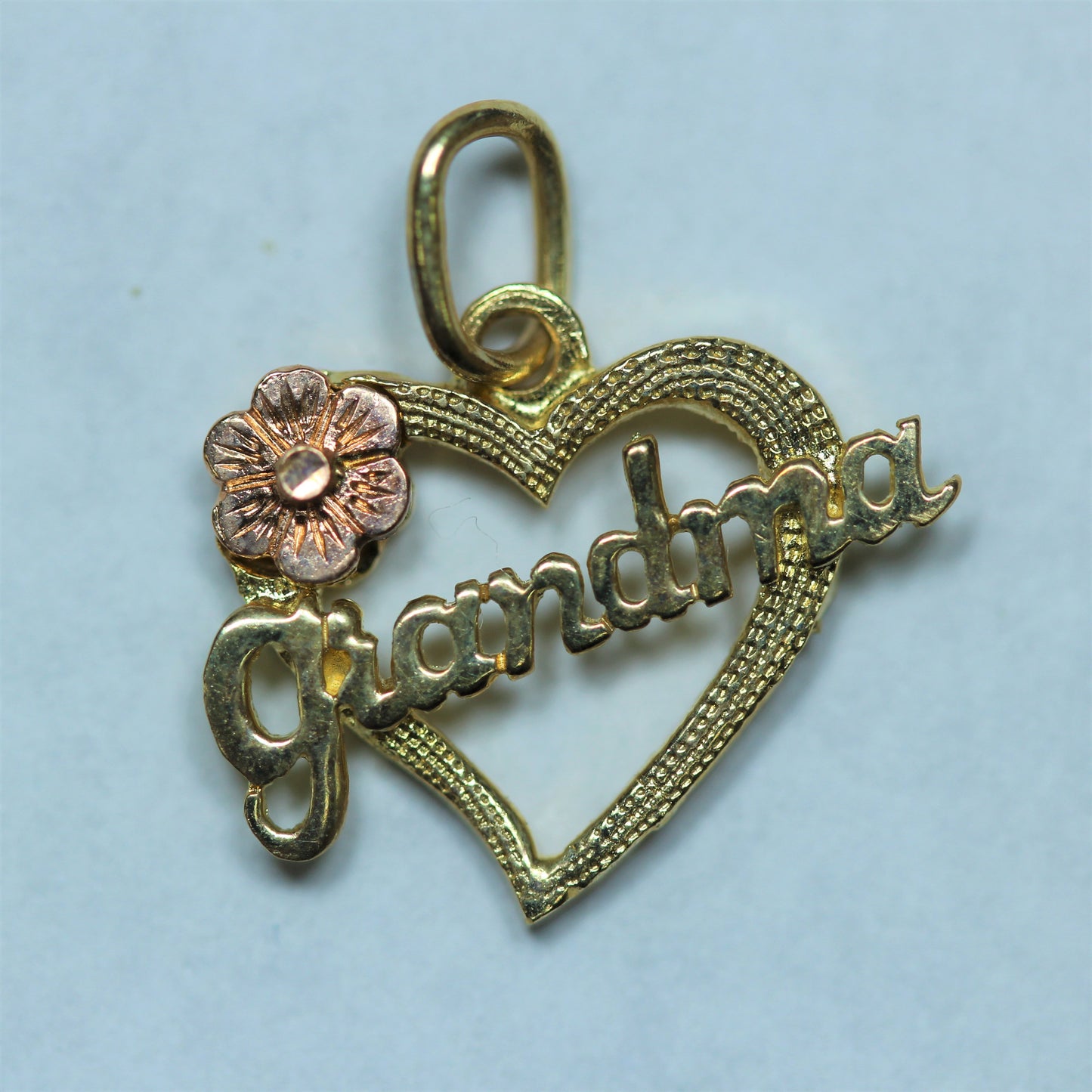 14k Multi-Tone Gold Grandma Heart Pendant with Rose Flower