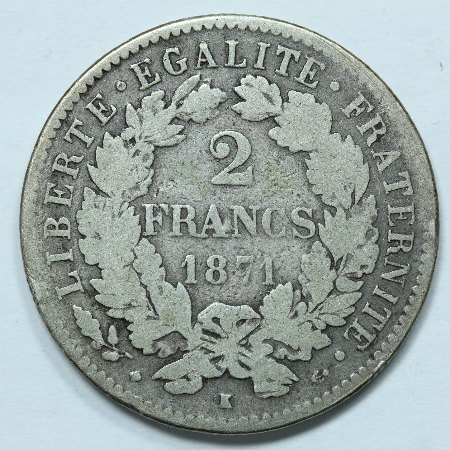 1871 2 Francs K (Bordeaux) France Third Republic Silver Coin - KM# 816.2