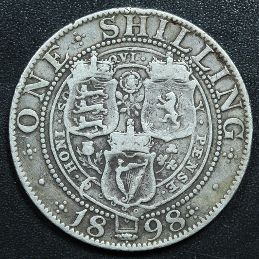 1898 United Kingdom 1 One Shilling Victoria Silver Coin KM# 780