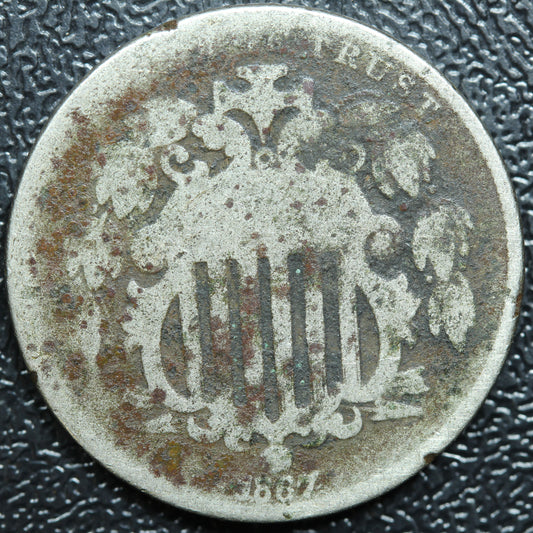 1867 Shield Nickel 5 Cents 5c Five Cents Rays