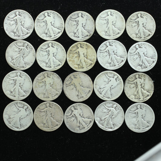 Roll of Rough Walking Liberty 1/2 Dollars 10$ Face 90% Silver 237.1g