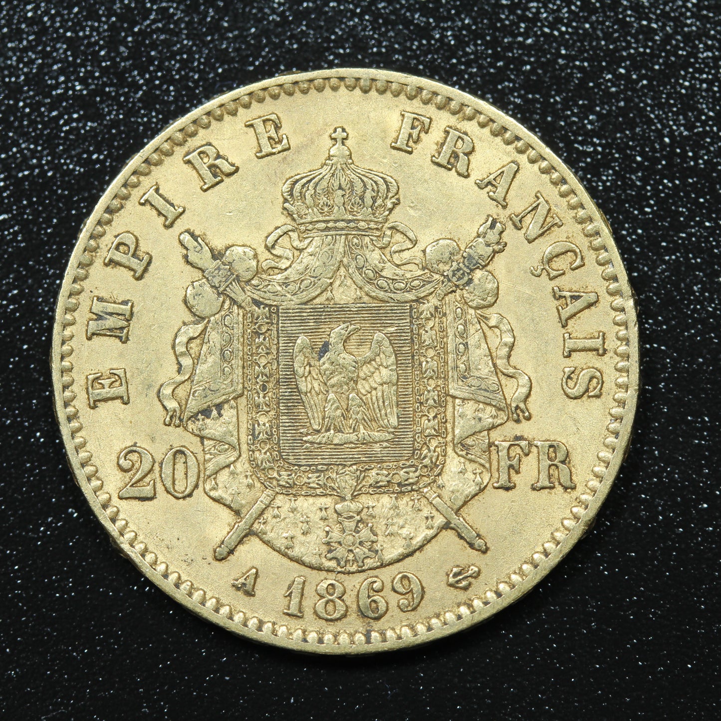 1869 A French Gold 20 Francs Napoleon III Paris