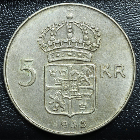 1955 Swedish Sweden King Gustaf IV Adolf 5 Kroner KM#829