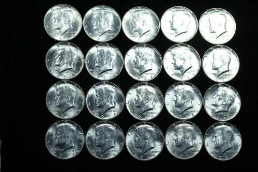 Roll of BU 1964 Kennedy 1/2 Dollars 10$ Face 90% Silver 20 Coins