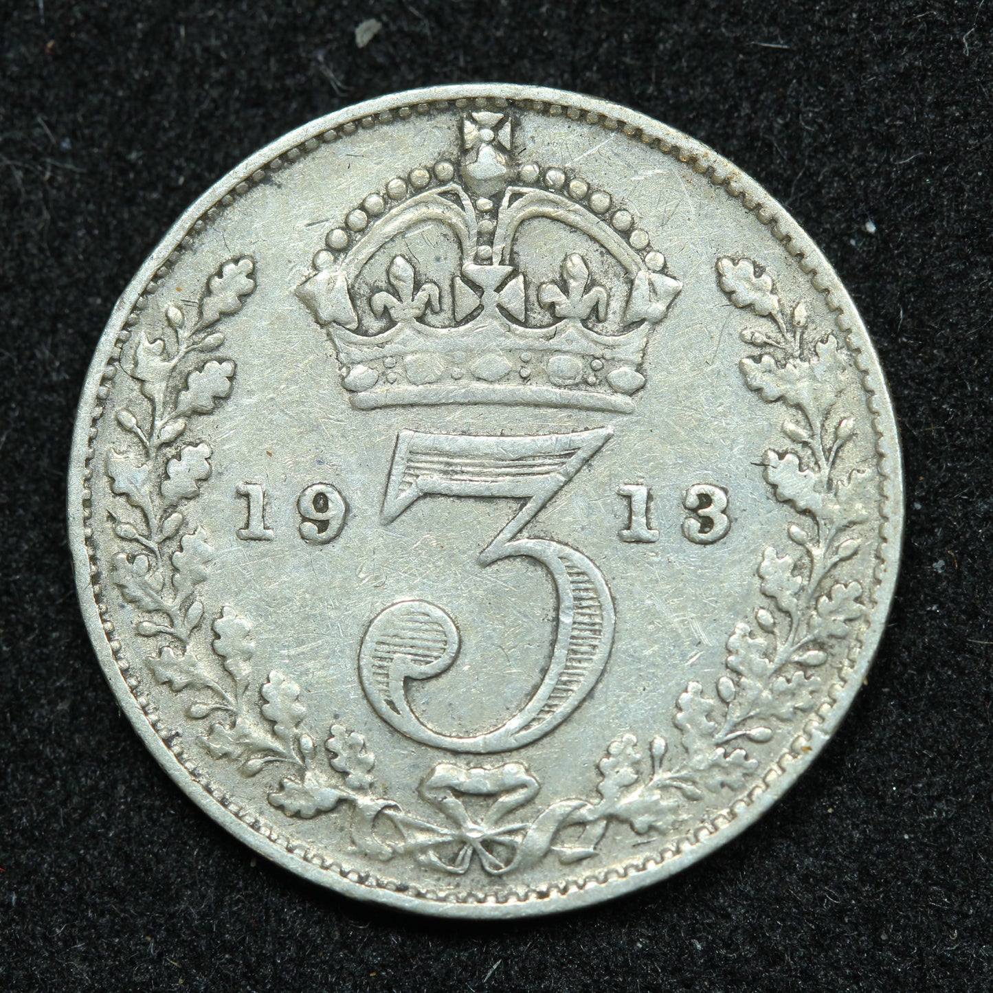 1913 Great Britain 3 Pence Threepence Silver Coin - KM# 813