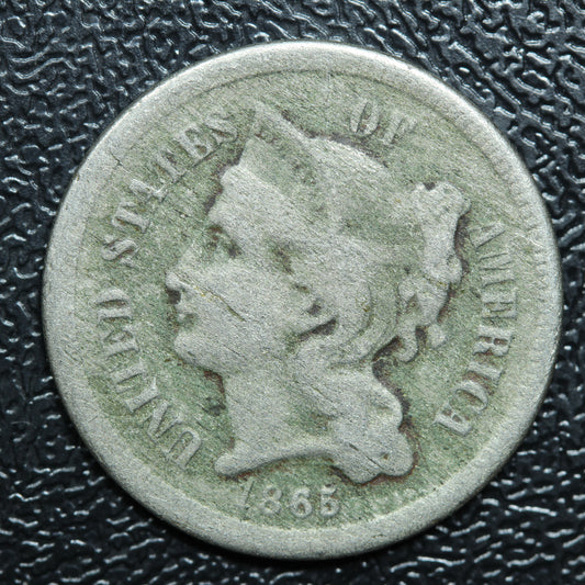 1865 Three 3 Cent 3c Nickel