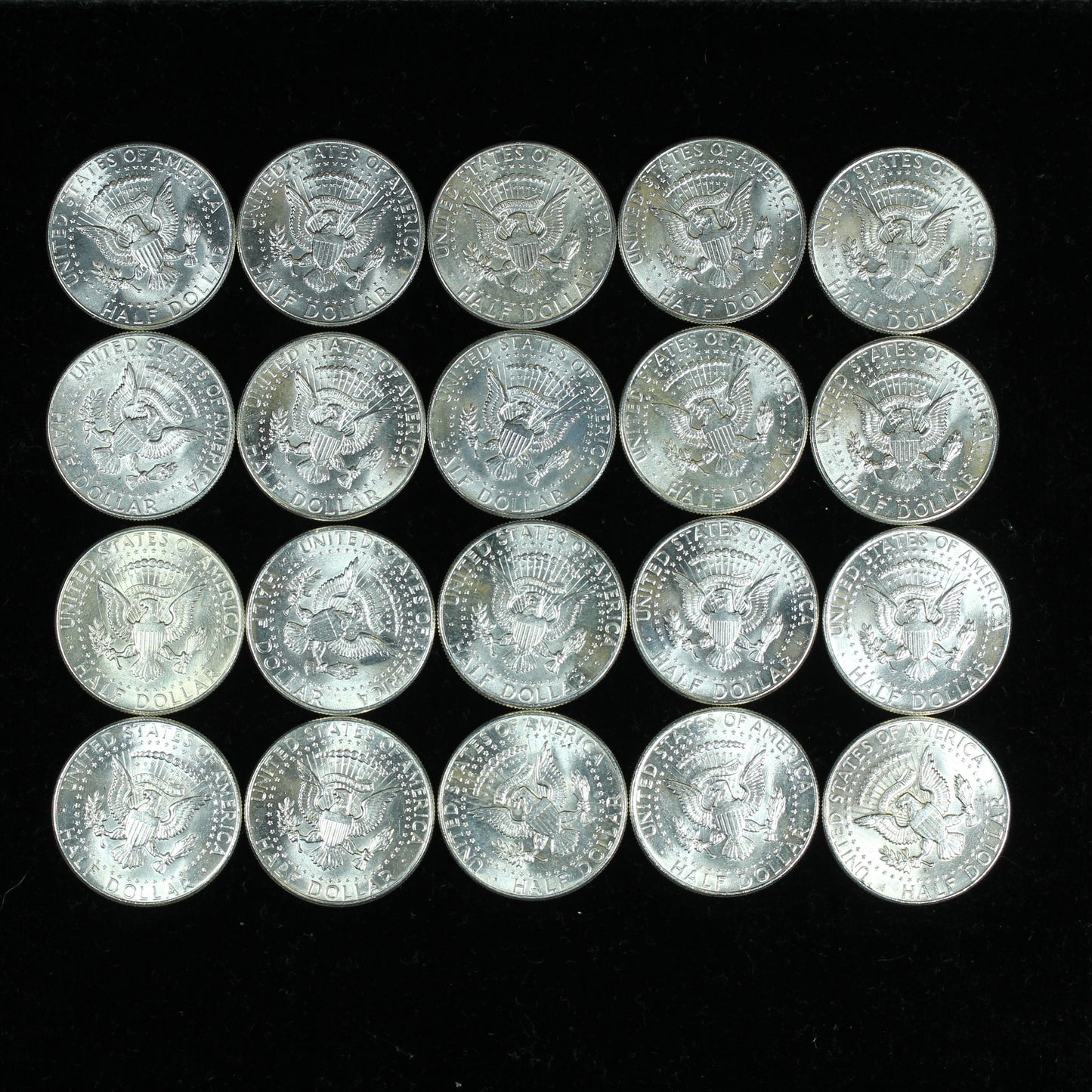 Roll of 1964 Kennedy 1/2 Dollars 10$ Face 90% Silver 20 Coins Great Condition!