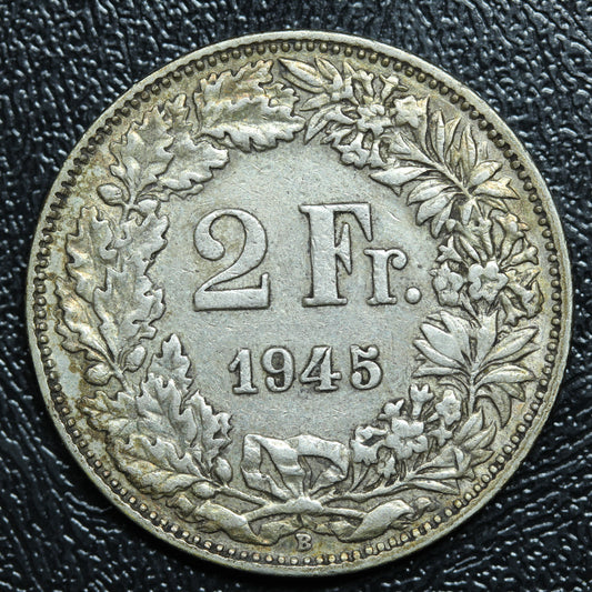 1945 B Switzerland 2 FRANC Silver KM#21