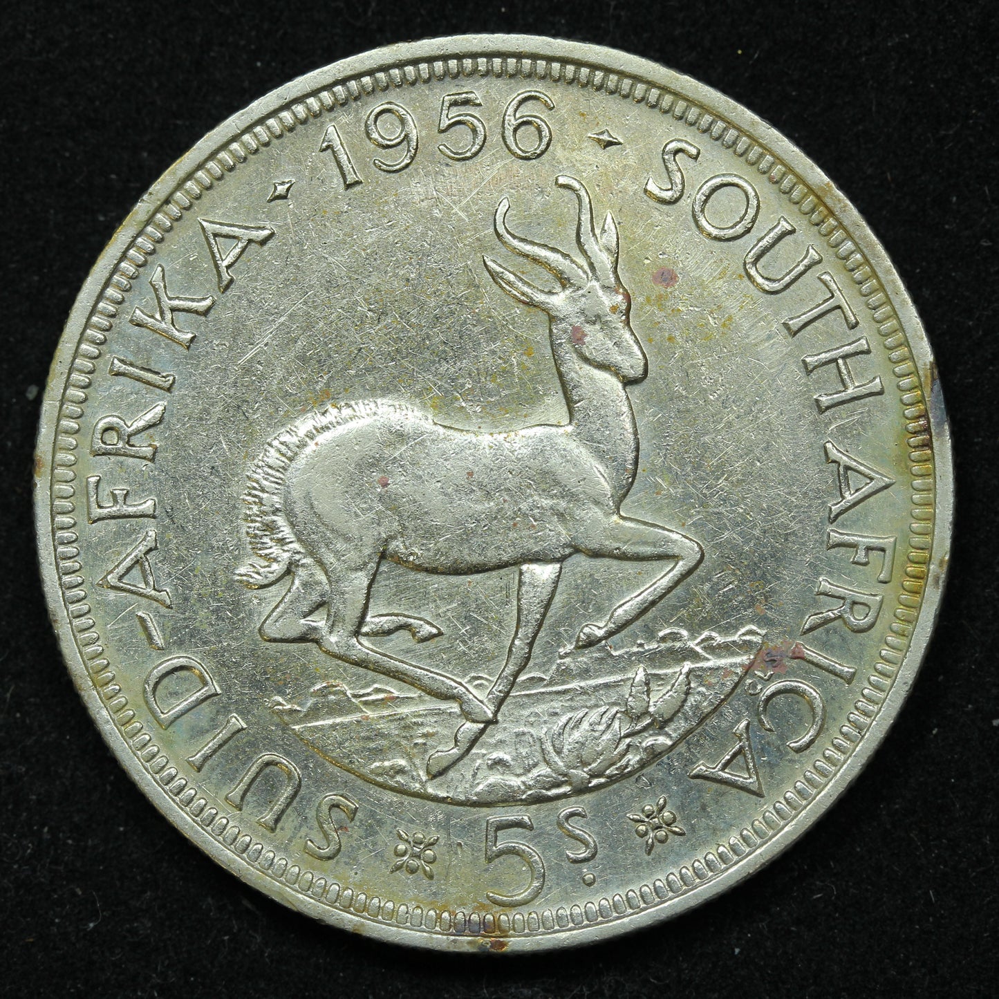 1956 South Africa 5 Five Shilling Silver Coin - KM# 52