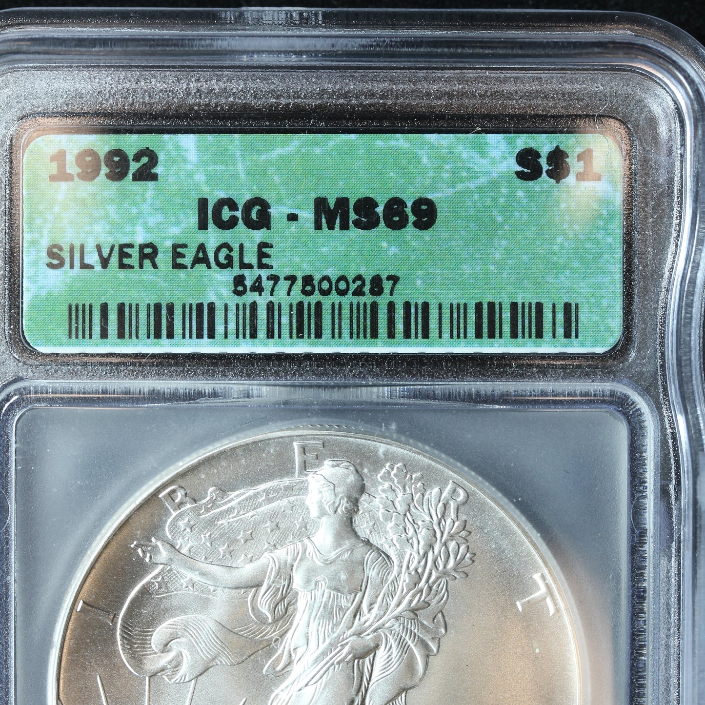 1992 American Silver Eagle $1 .999 Fine Silver - ICG MS 69