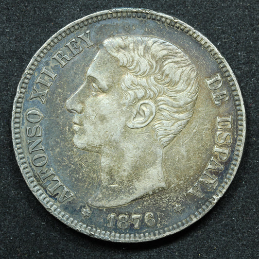 1876 5 Pesetas DE M Spain Silver Coin - ALFONSO XII - KM# 671