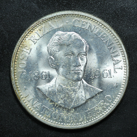 1961 1 One Peso Philippines Silver Coin - Jose Rizal - KM# 192