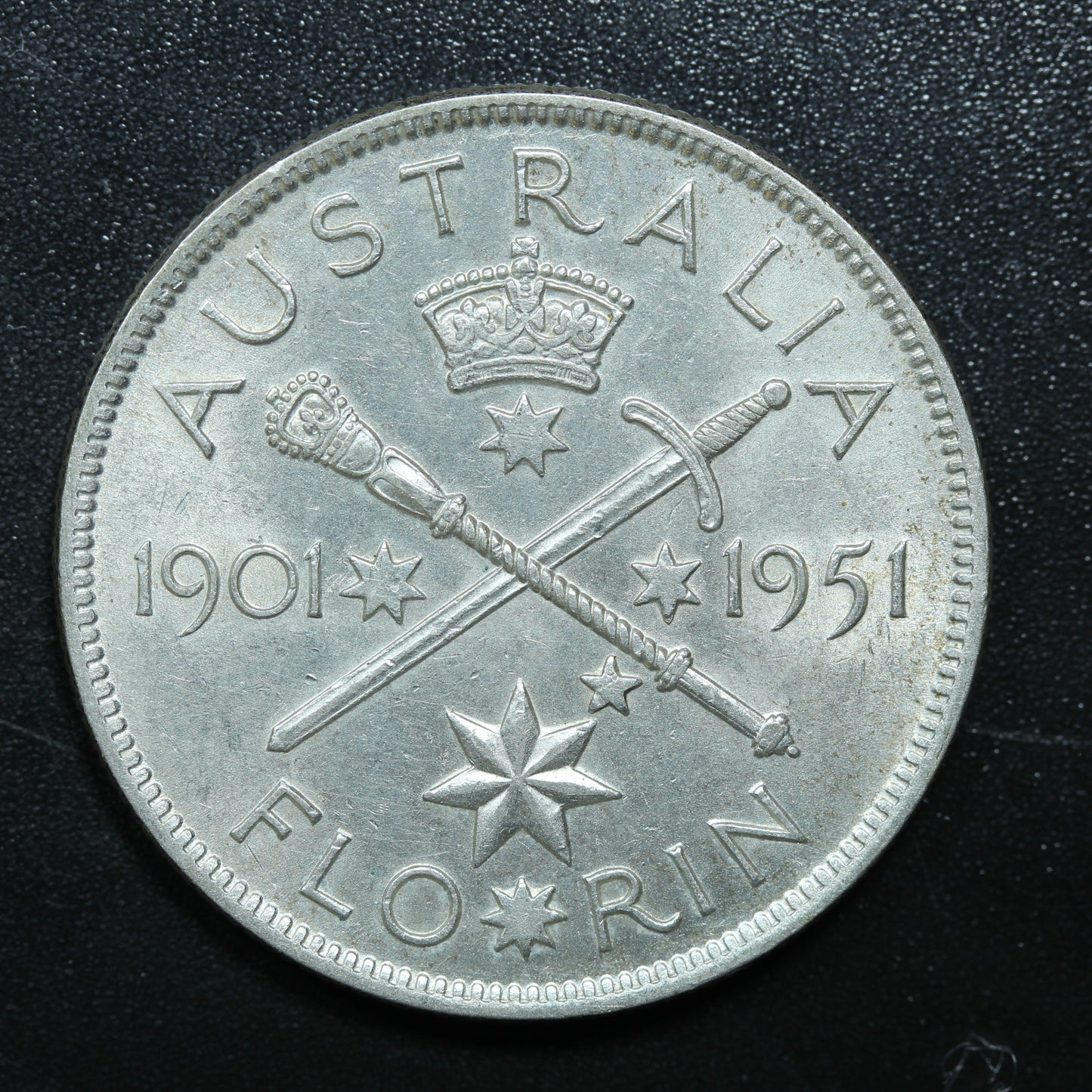 1951 Australia 1 Florin Silver Coin KM# 47 50 Years of Fed
