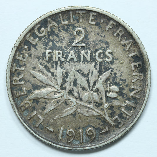 1919 2 Francs France Semeuse Silver Coin - KM# 845.1